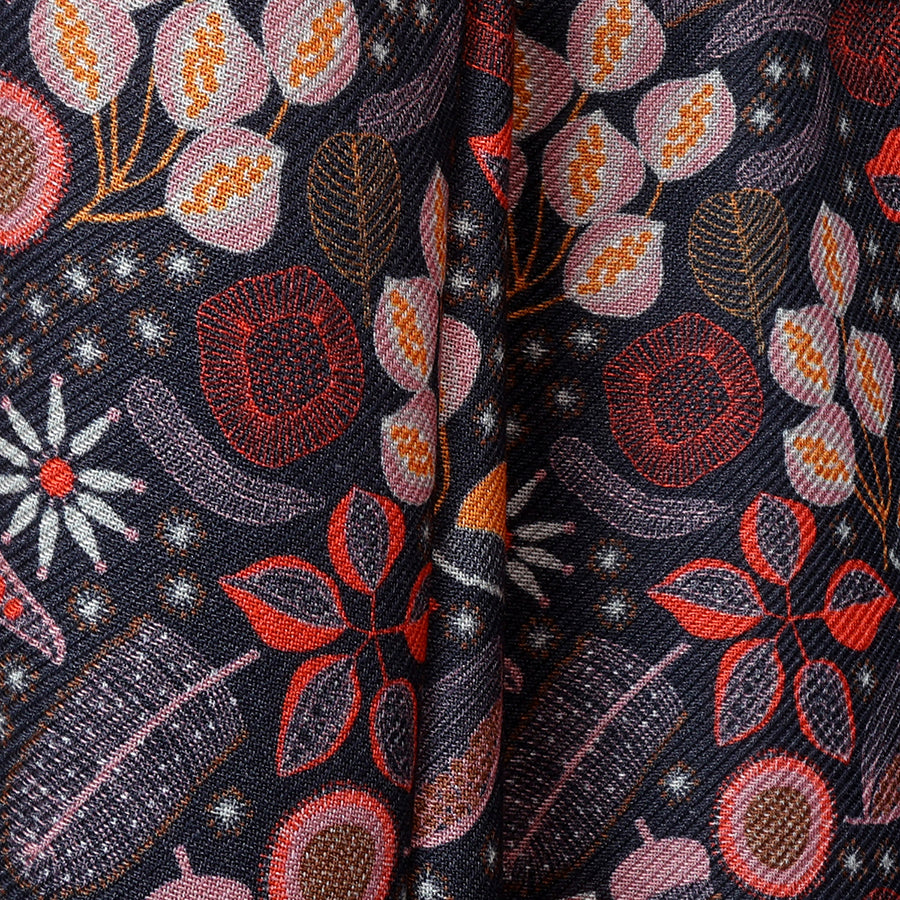 POM Heather Charcoal and Coral Mix Folksy Botanical Print Viscose Scarf