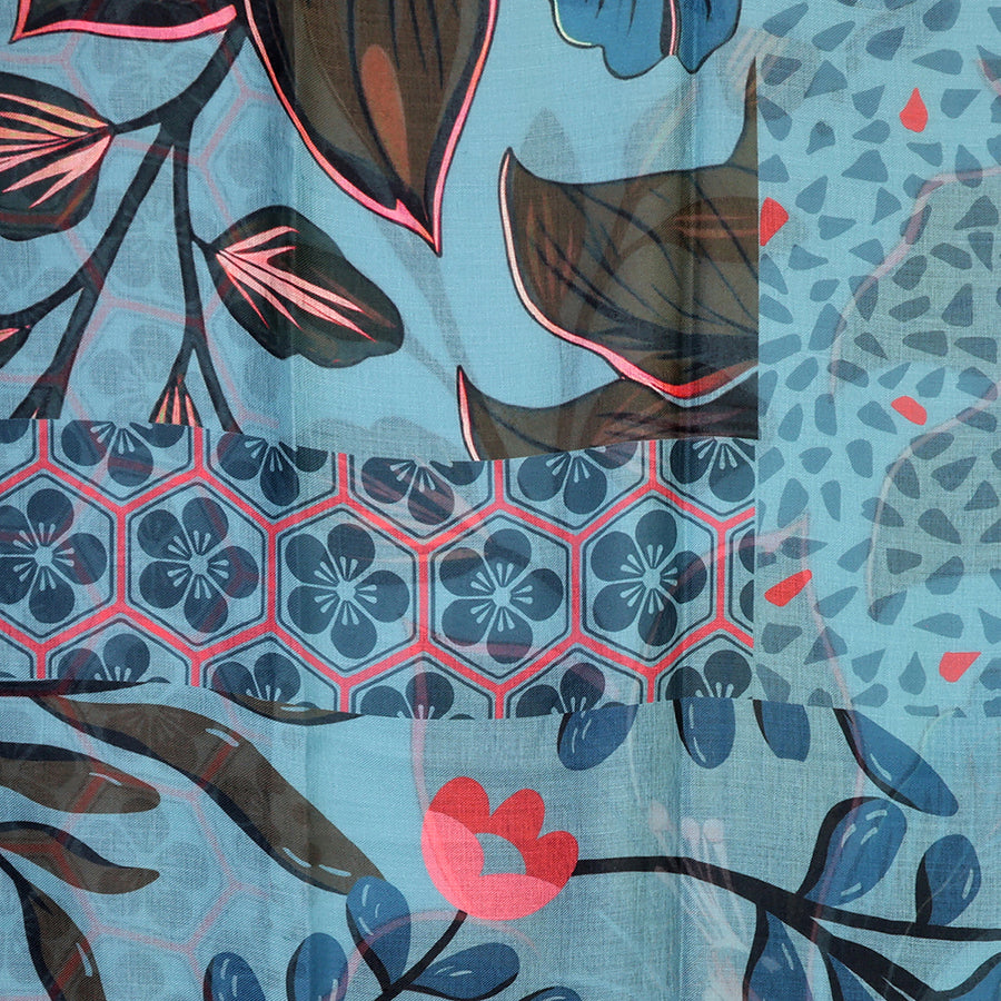 POM Hannah Teal and Pink Multi Print Recycled Blend Scarf