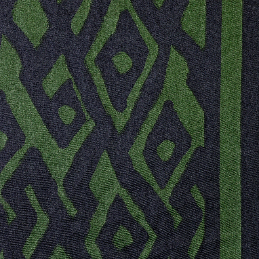 POM Amber Rich Green and Navy Mix Abstract Geo Print Scarf