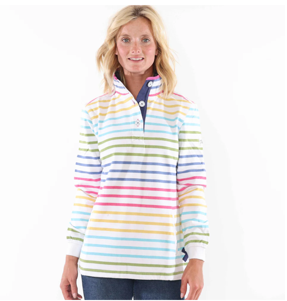 Lazy Jacks Ladies Button Neck Sweatshirt Rainbow