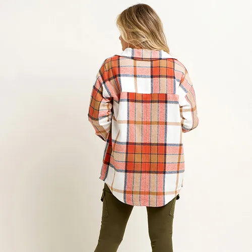 Pumpkin Flannel Shacket Hoodie by Brakeburn