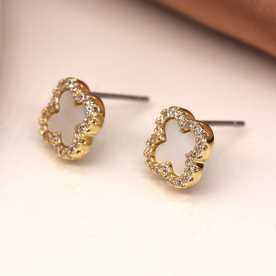 Faux Gold Plated Quarter-foil Crystal Studs