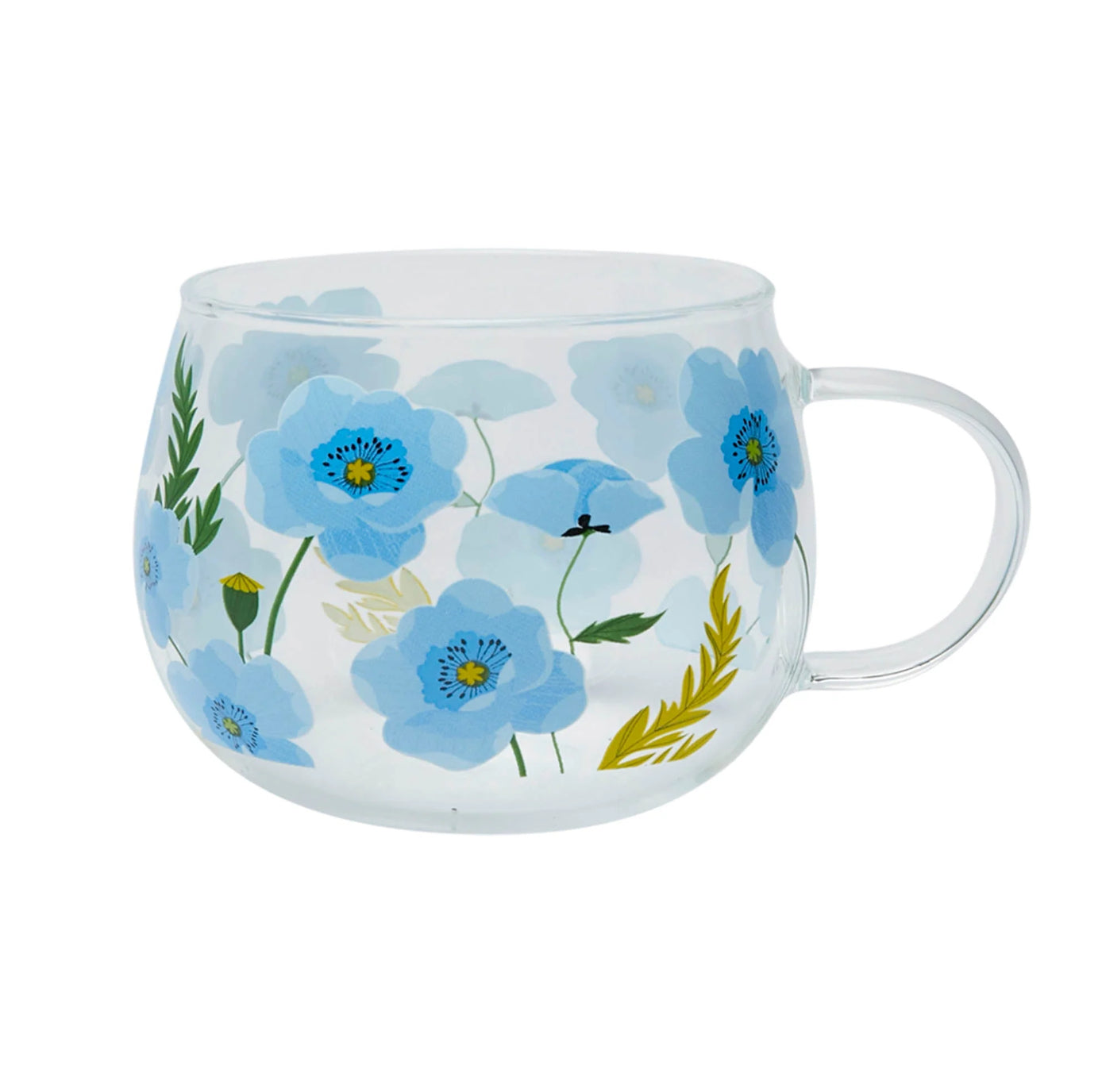 Belly Button Blue Poppy Borosilicate Glass Mug