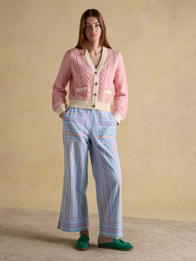 Joules Pink V-Neck Cotton Cable Knitted Cardigan