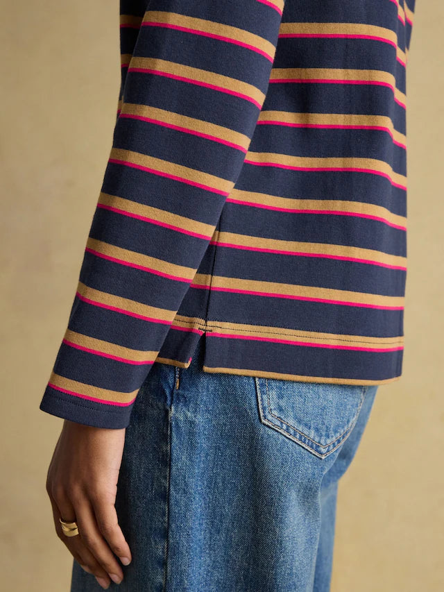Joules Harbour Tan/Navy Boat Neck Breton Top