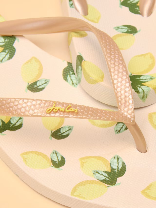 Joules Sunvale Cream Lemon Flip Flops