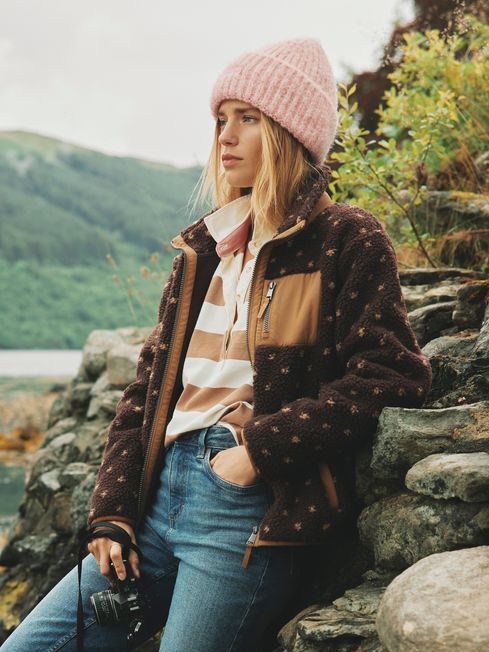 Lottie Chocolate Brown Spot Borg Fleece Jacket