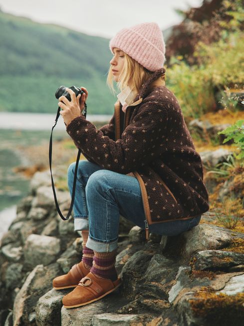 Lottie Chocolate Brown Spot Borg Fleece Jacket