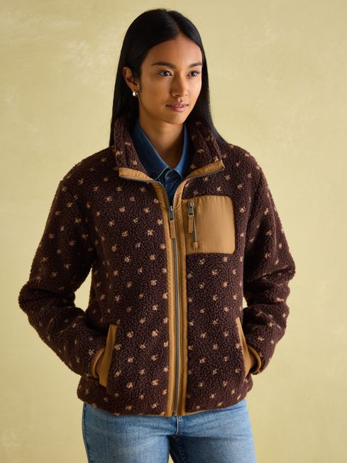 Lottie Chocolate Brown Spot Borg Fleece Jacket