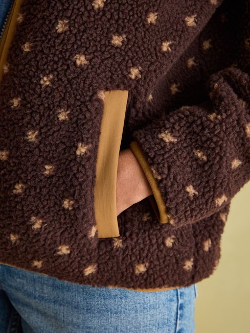 Lottie Chocolate Brown Spot Borg Fleece Jacket