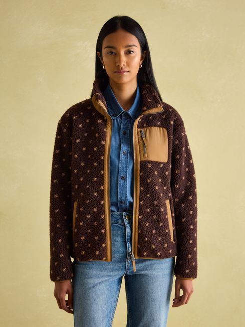 Lottie Chocolate Brown Spot Borg Fleece Jacket