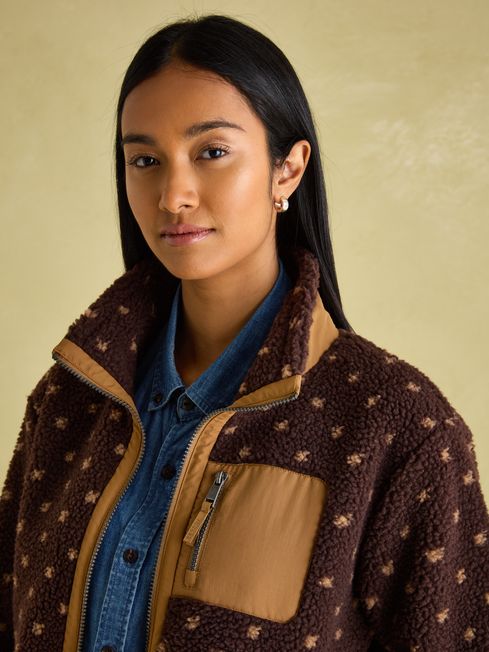 Lottie Chocolate Brown Spot Borg Fleece Jacket