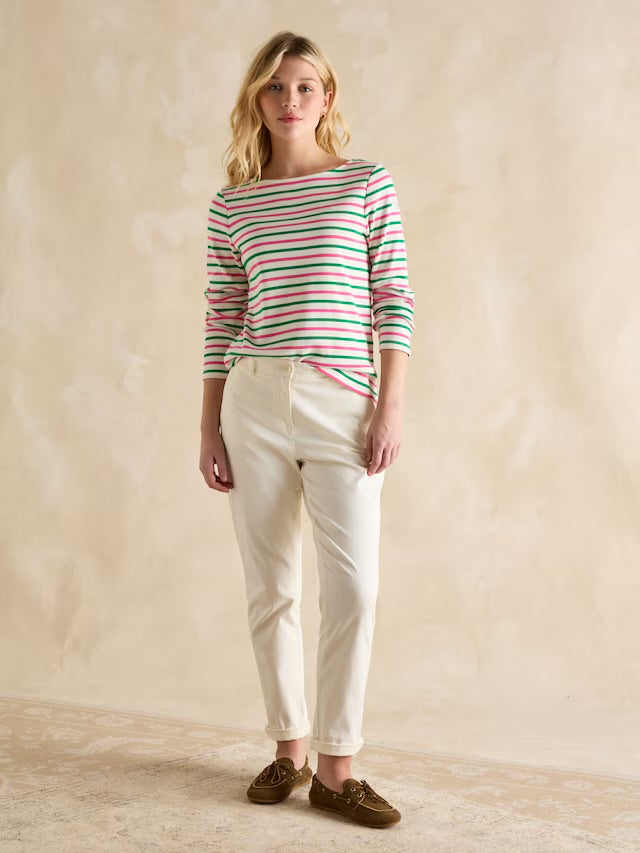 Joules Harbour Pink & Green Striped Boat Neck Breton Top