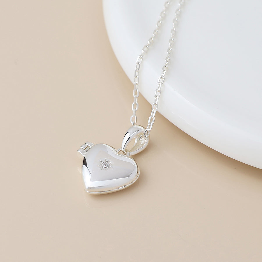 POM Sterling silver heart locket with crystal