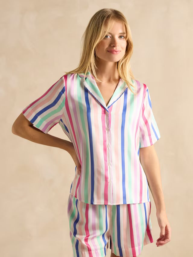 Joules Natalia Multi Stripe Satin Short Pyjama Set