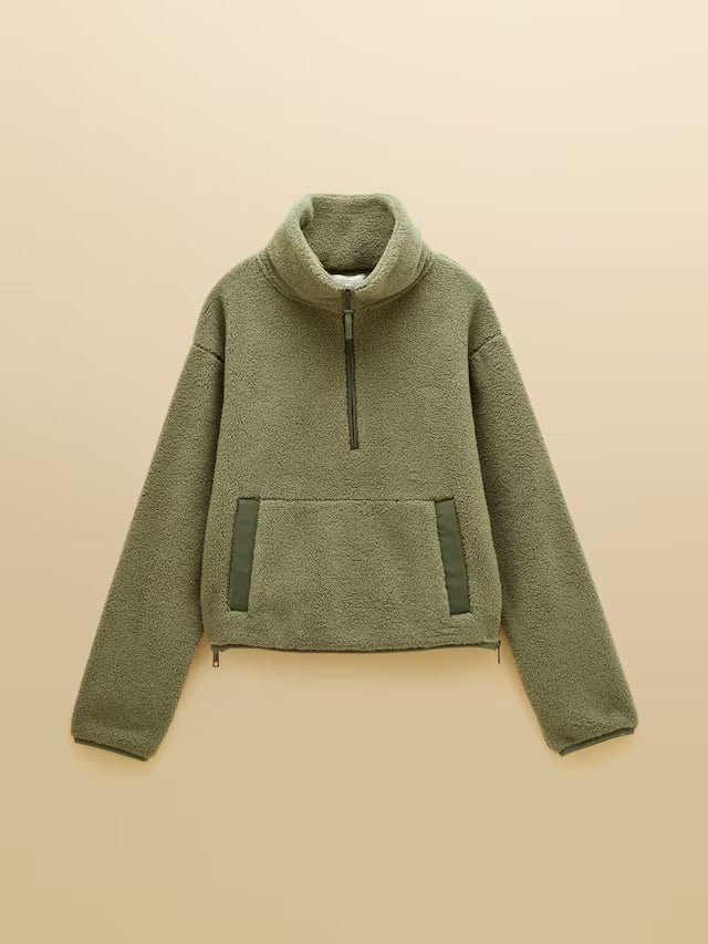 Joules Joules Olive Green Cropped Quarter Zip Fleece
