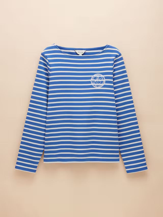 Joules Harbour Blue Stripe Embroidered Boat Neck Breton Top