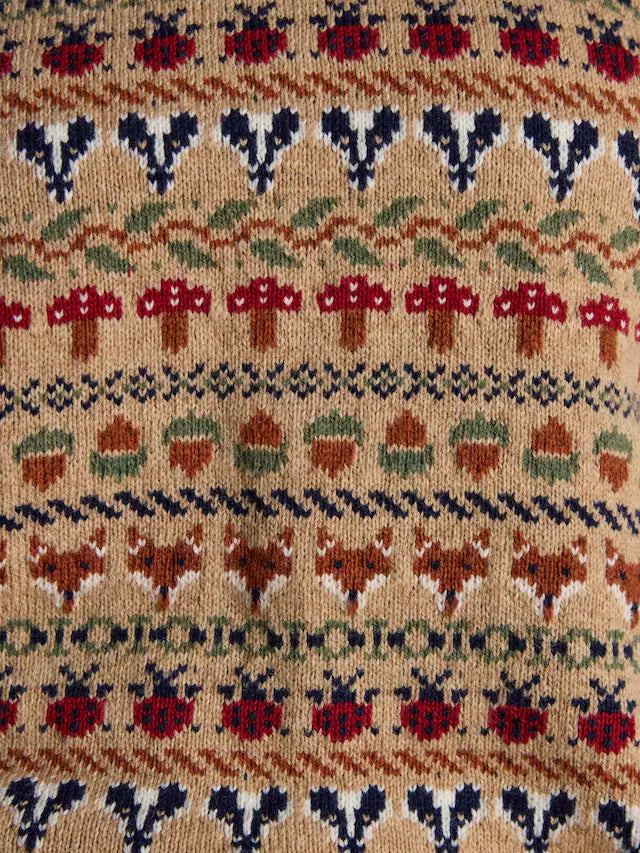 Joules Woodland Oatmeal Cotton-Rich Intarsia Crew Neck Knitted Vest