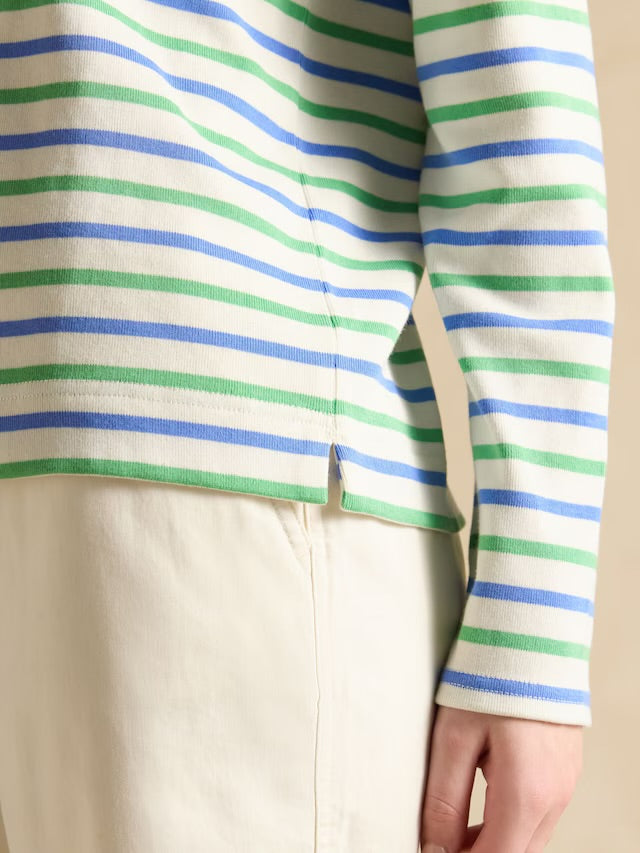 Joules Harbour Green Blue Striped Boat Neck Breton Top