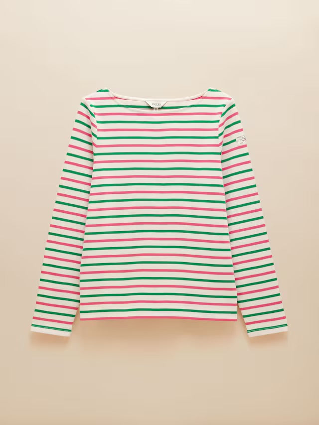 Joules Harbour Pink & Green Striped Boat Neck Breton Top
