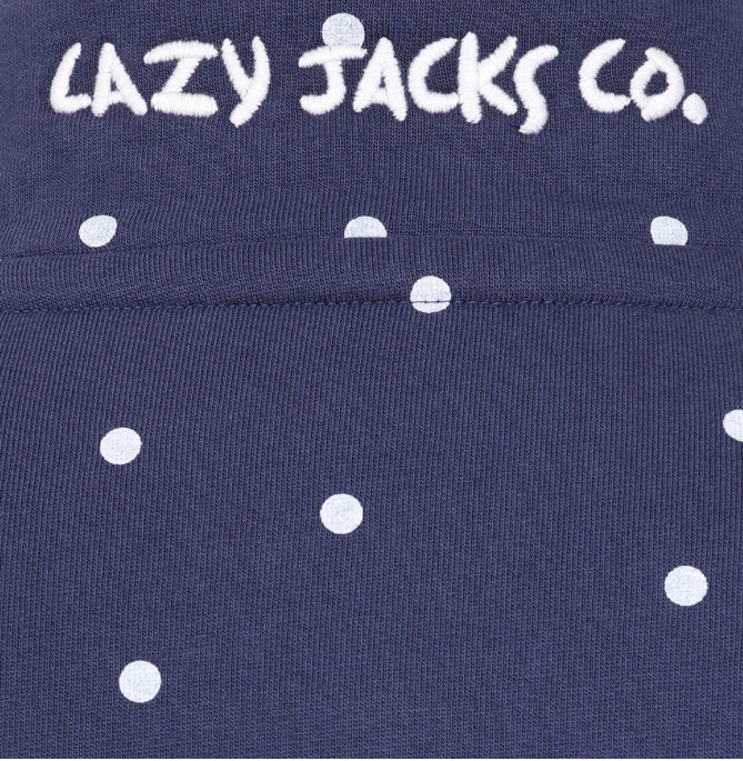 Lazy Jacks Ladies Polka Dot Button Neck Sweatshirt - Twilight