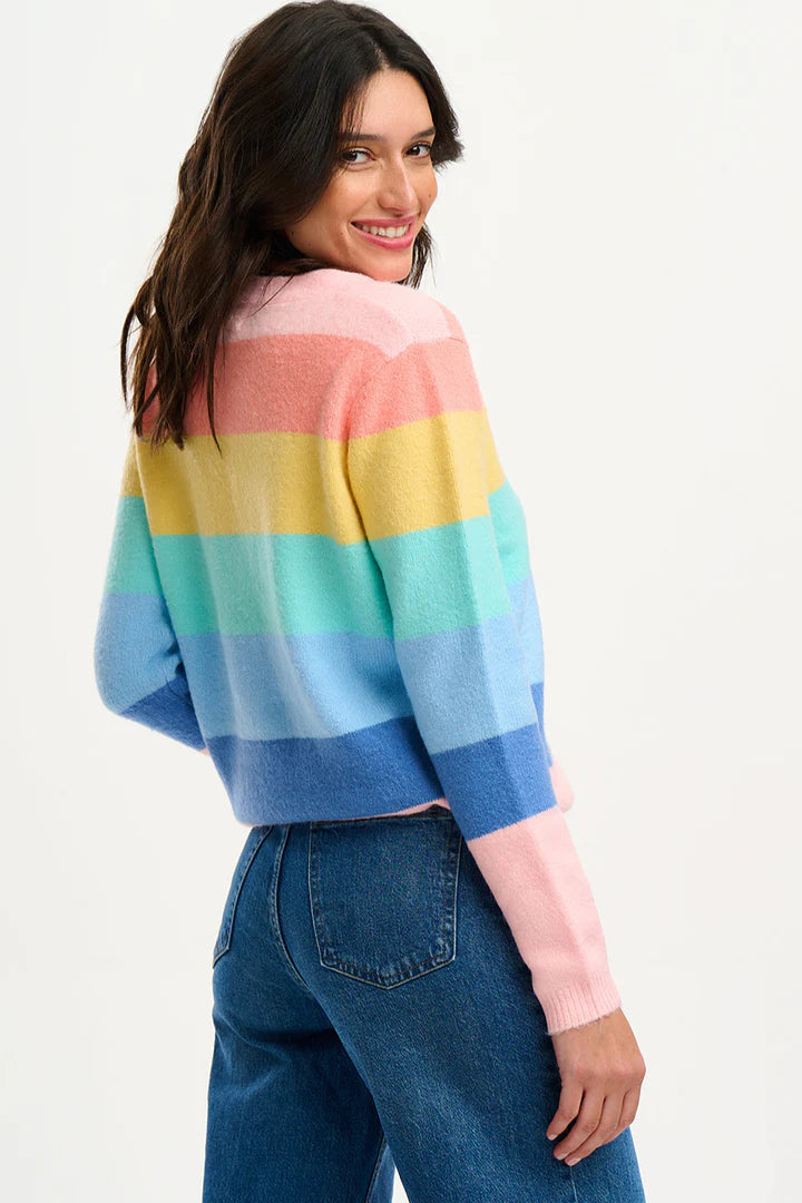 Sugarhill Izzy Cardigan - Multi, Pastel Rainbow Stripes