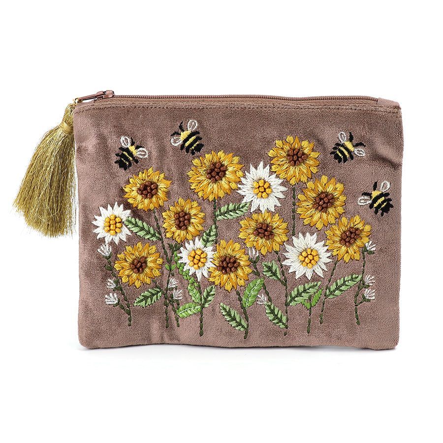 POM Cocoa Velvet Sunflowers Zip Purse
