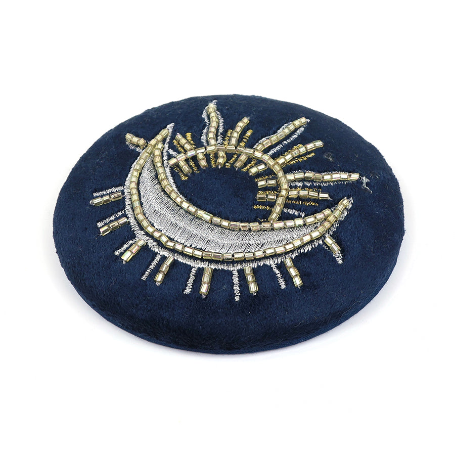 POM Teal Embroidered Mirror with Celesial Motifs