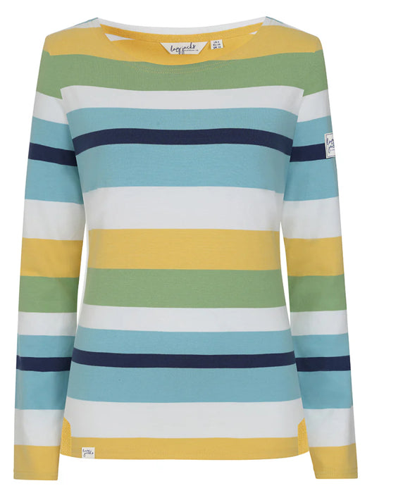 Lazy Jacks Multi Stripe Long Sleeve Breton Top Greens