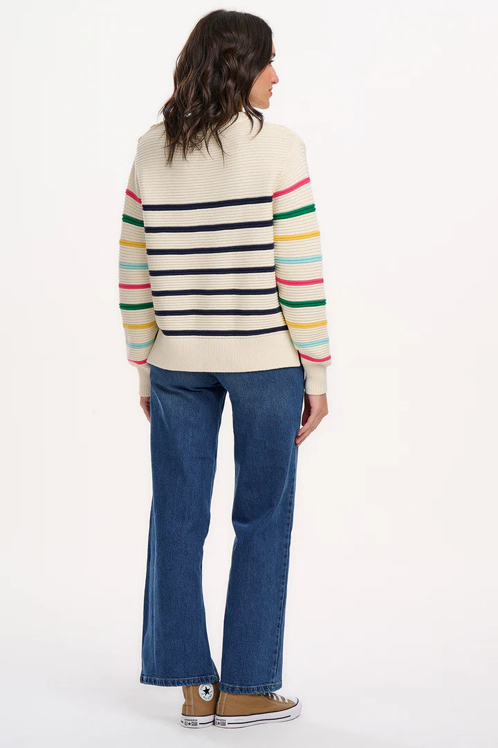 Sugarhill Rebecca Jumper - Off-white/navy, Classic Stripe Rainbow Sleeves