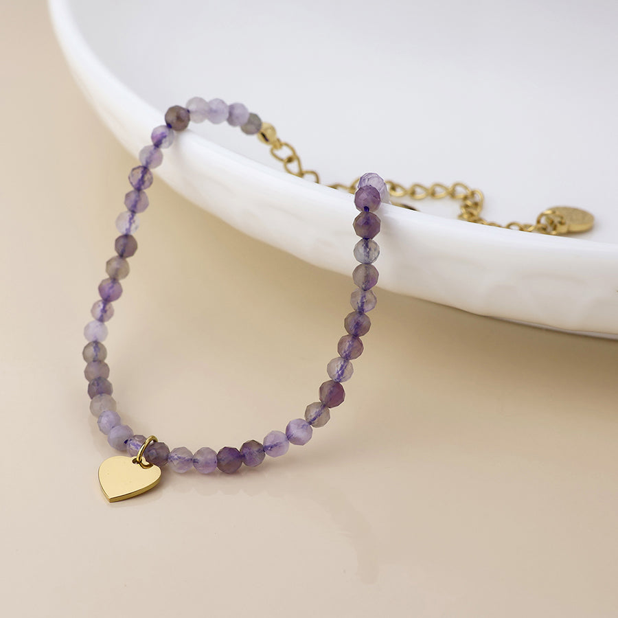 POM Waterproof gold plated heart and indigo bead bracelet