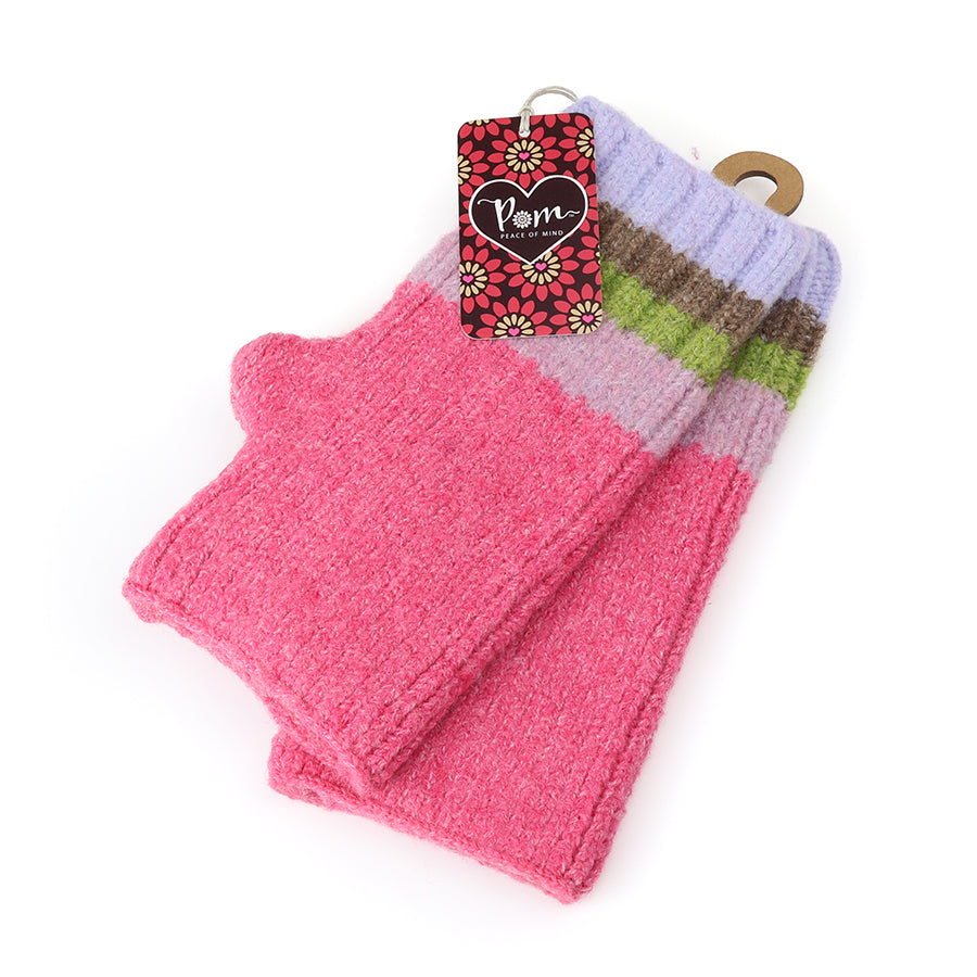 POM Pink and green mix stripe wrist warmers