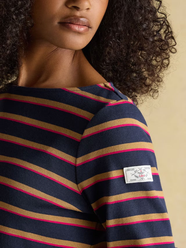 Joules Harbour Tan/Navy Boat Neck Breton Top
