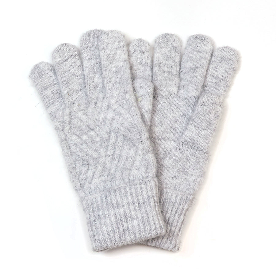 POM Charlotte Recycled Blend Cable Knit Gloves in Grey Marl