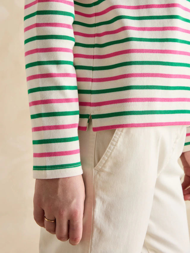 Joules Harbour Pink & Green Striped Boat Neck Breton Top