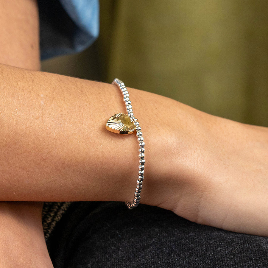 Beaded Bracelet with Faux Gold Textured Heart Charm