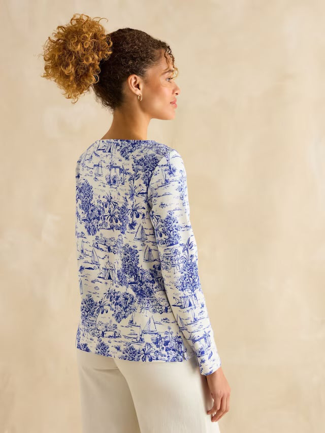 Joules Harbour Blue Toile de Jouy Boat Neck Printed Top