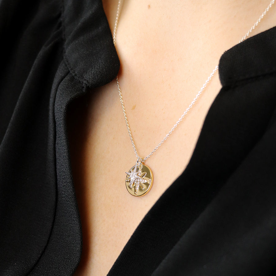 Faux Gold and Silver Plated Double Charm Nautical Compass Necklace