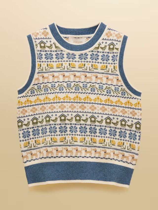 Joules Blue Birds & Bees Knitted Crew Neck Vest