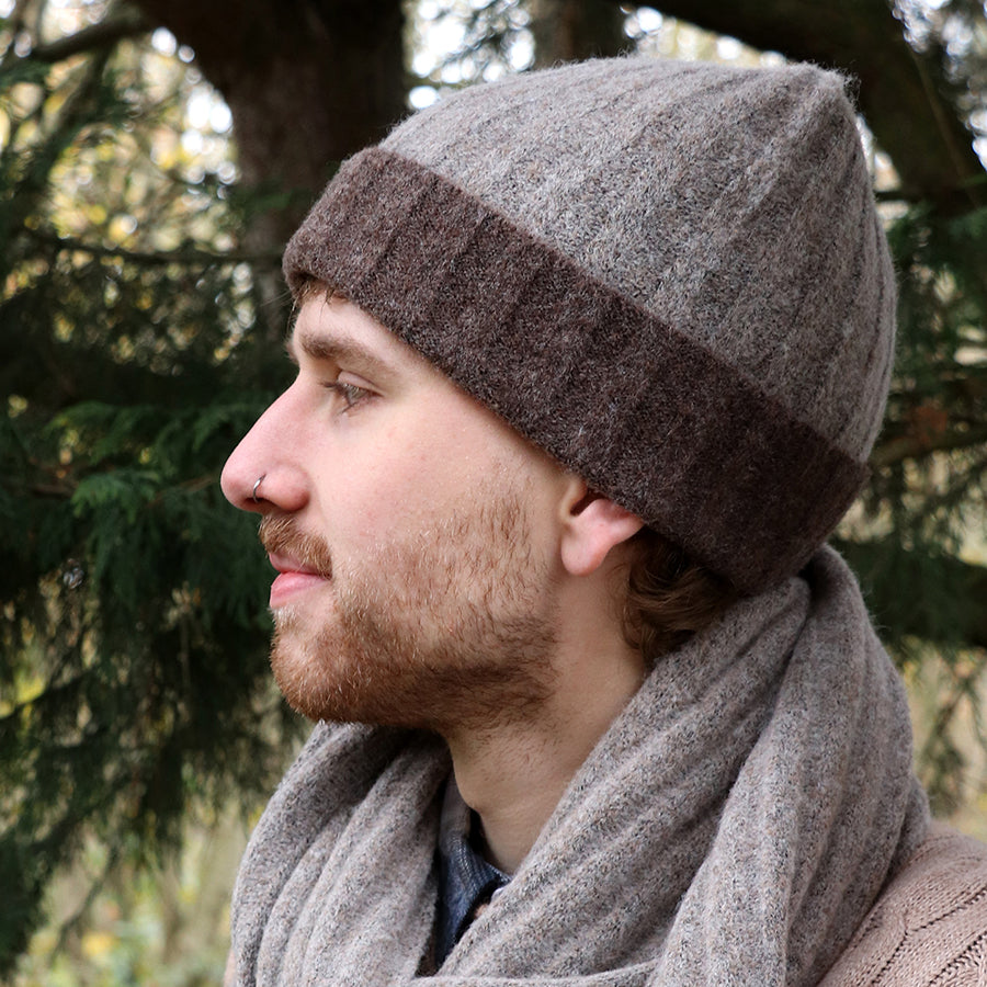 POM Men’s Recycled Polyester/Wool Blend Chunky Rib Knit Beanie hat