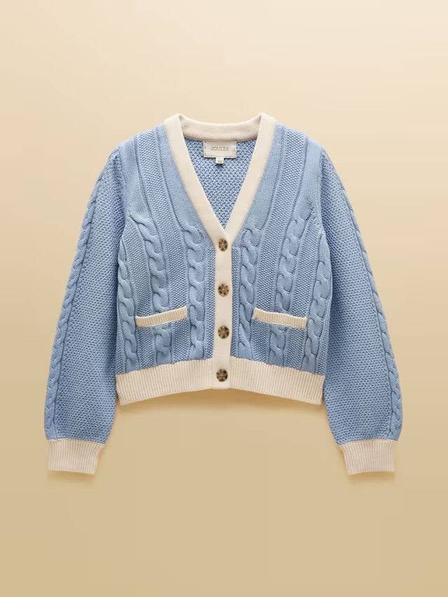 Joules Blue V-Neck Cotton Cable Knitted Cardigan