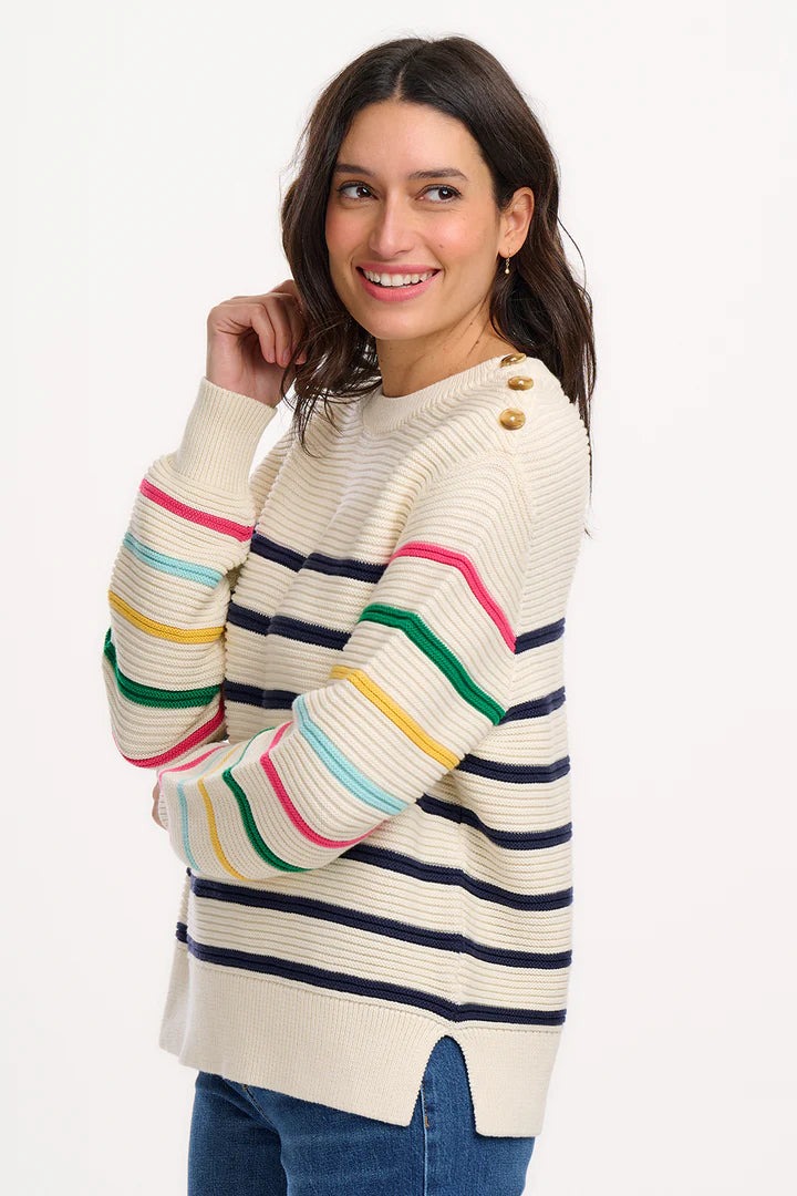 Sugarhill Rebecca Jumper - Off-white/navy, Classic Stripe Rainbow Sleeves