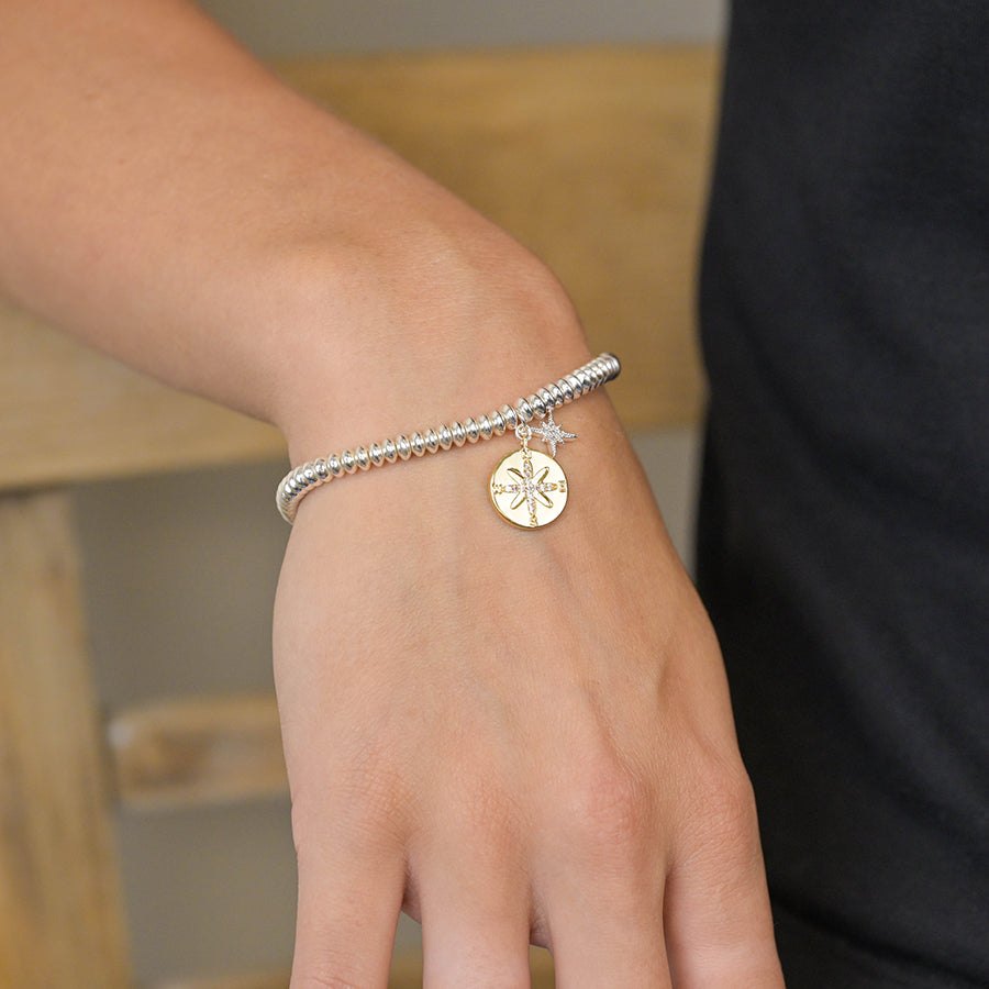 Faux Gold and Silver Plated Double Charm Nautical Compass Bracelet