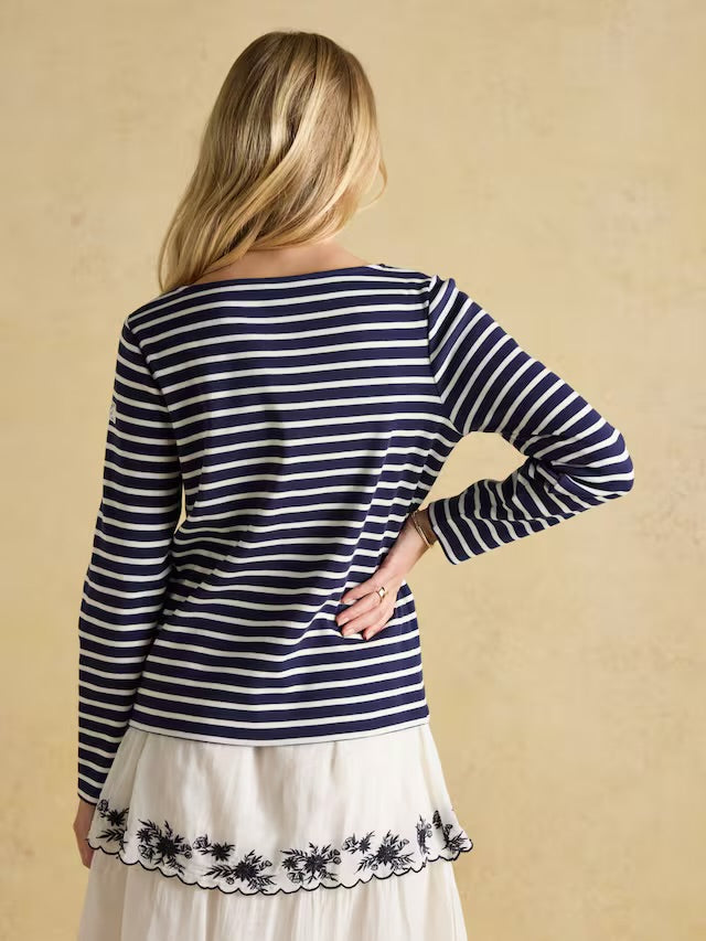 Joules Harbour Navy & White Boat Neck 100% Cotton Breton Top