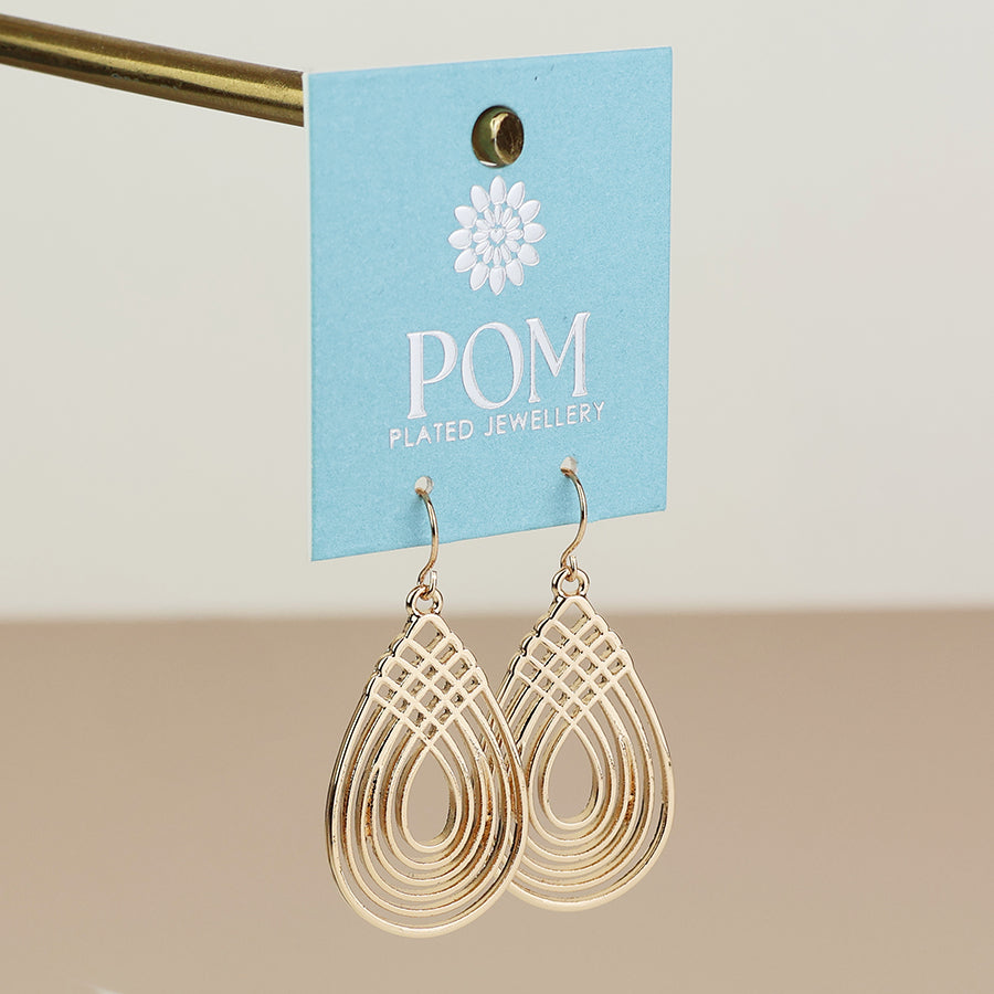 POM Deco golden deco lattice teardrop drop earrings