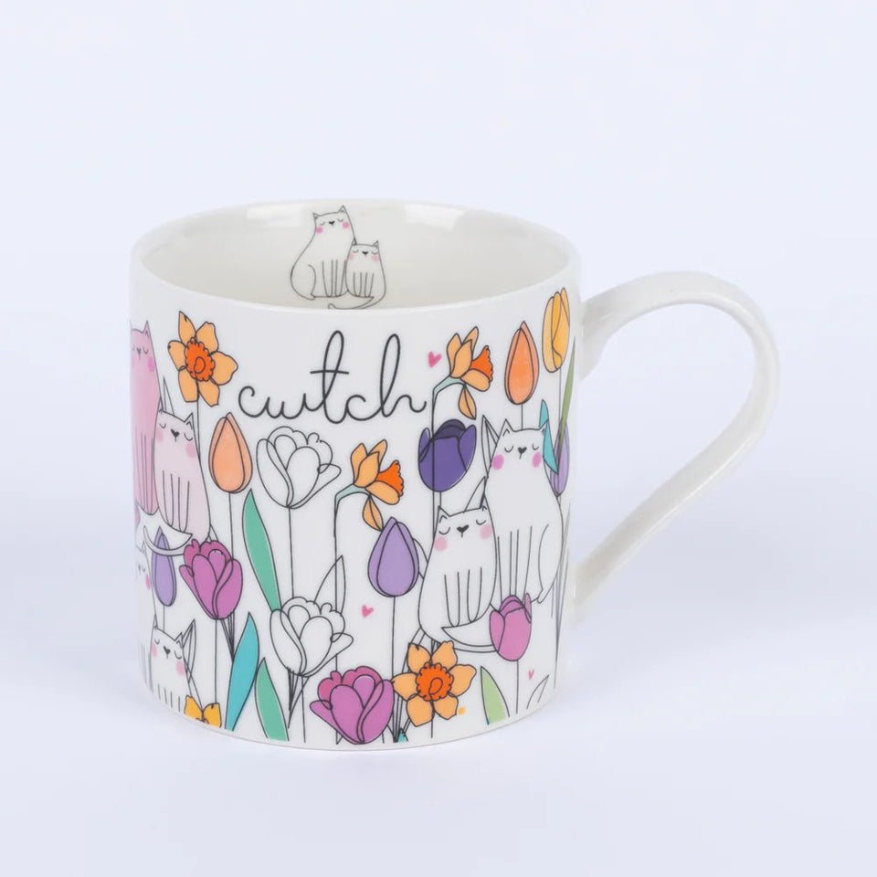 Belly Button Cwtch Cats And Flowers New Bone China Mug
