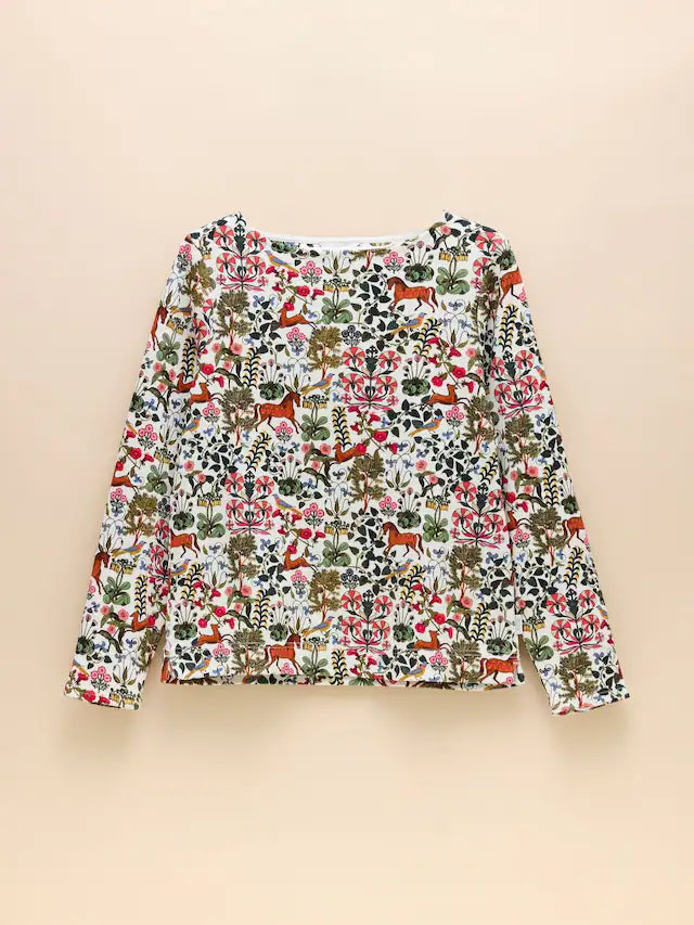 Joules Harbour Green Forest Print Boat Neck Printed Top