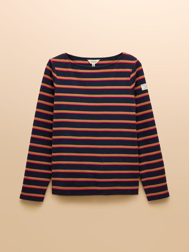 Joules Harbour Tan/Navy Boat Neck Breton Top