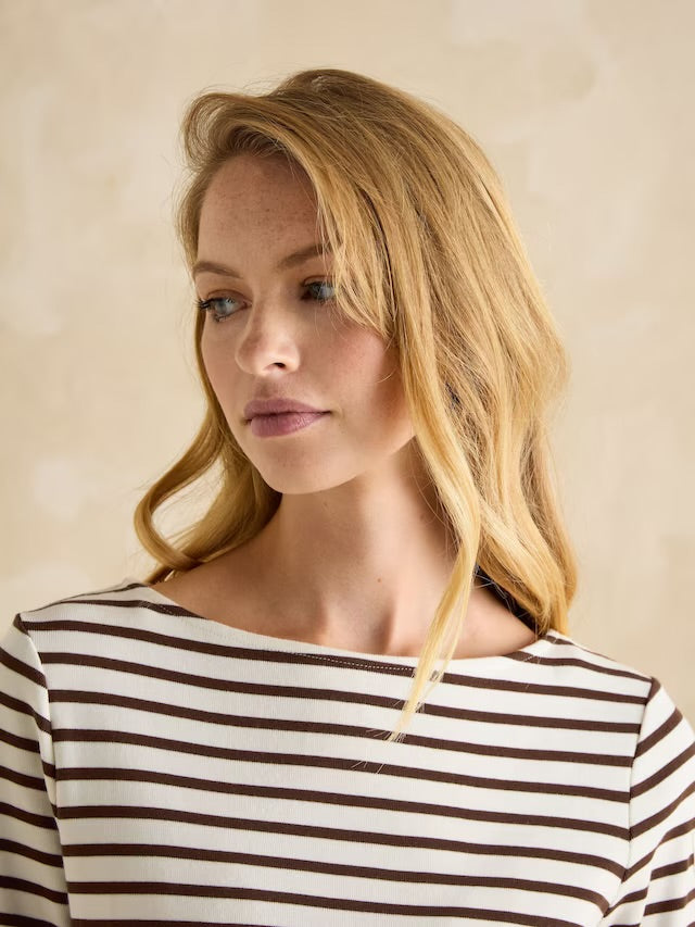 Joules Harbour Brown/ White Boat Neck Breton Top