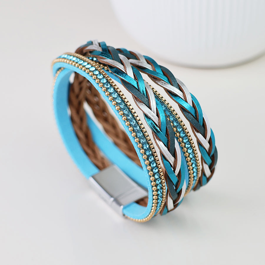 POM Electric blue crystals and plaits multistrand bracelet